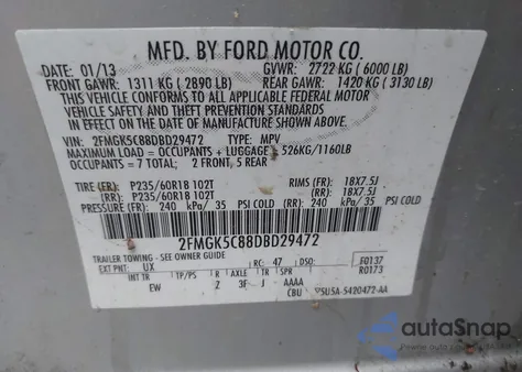 2013 Ford Flex Sel from USA, damaged, VIN 2FMGK5C88DBD29472